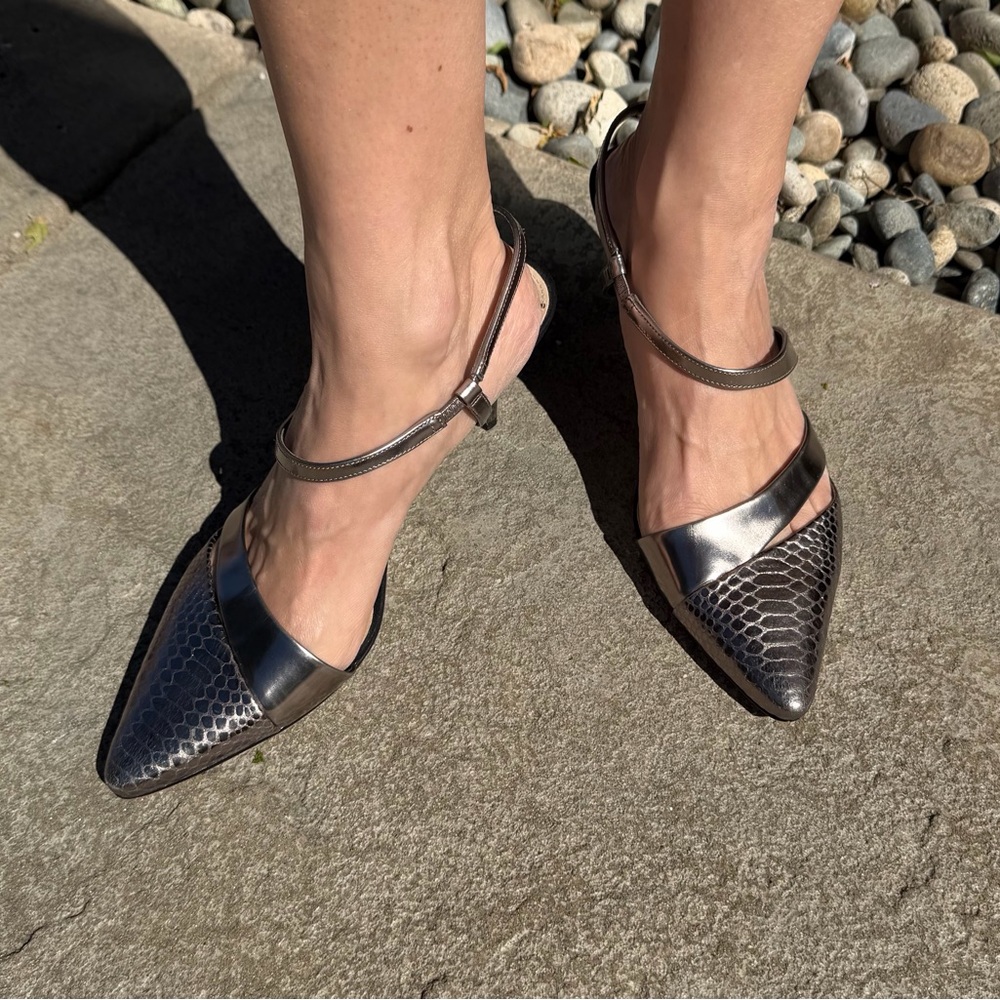 Sam Edelman Othello Snake-Embossed Slingback Heels Metallic Bronze Size 9.5 - Picture 10 of 12